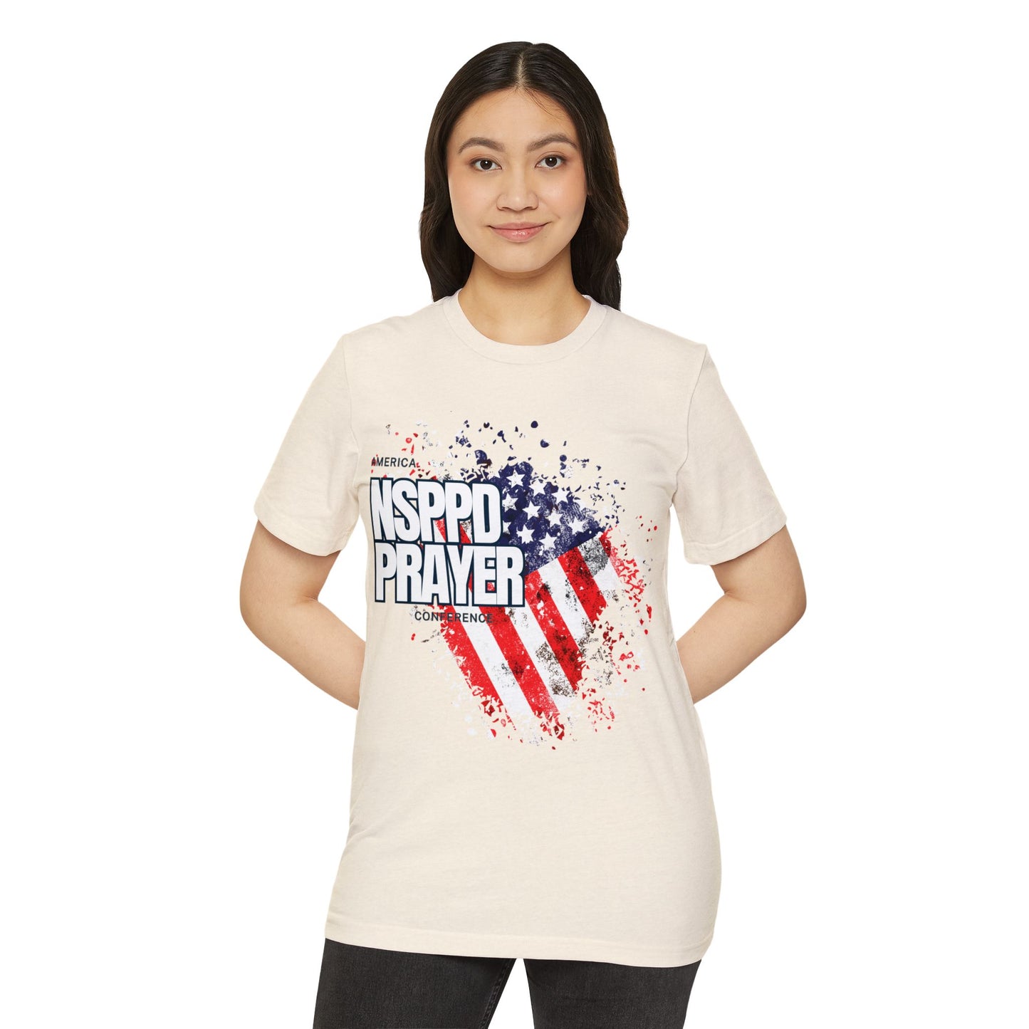 Patriotic Prayer T-Shirt, Unisex Organic Tee, Eco-Friendly Shirt, NSPPD Prayer Apparel, USA Flag Design Wear
