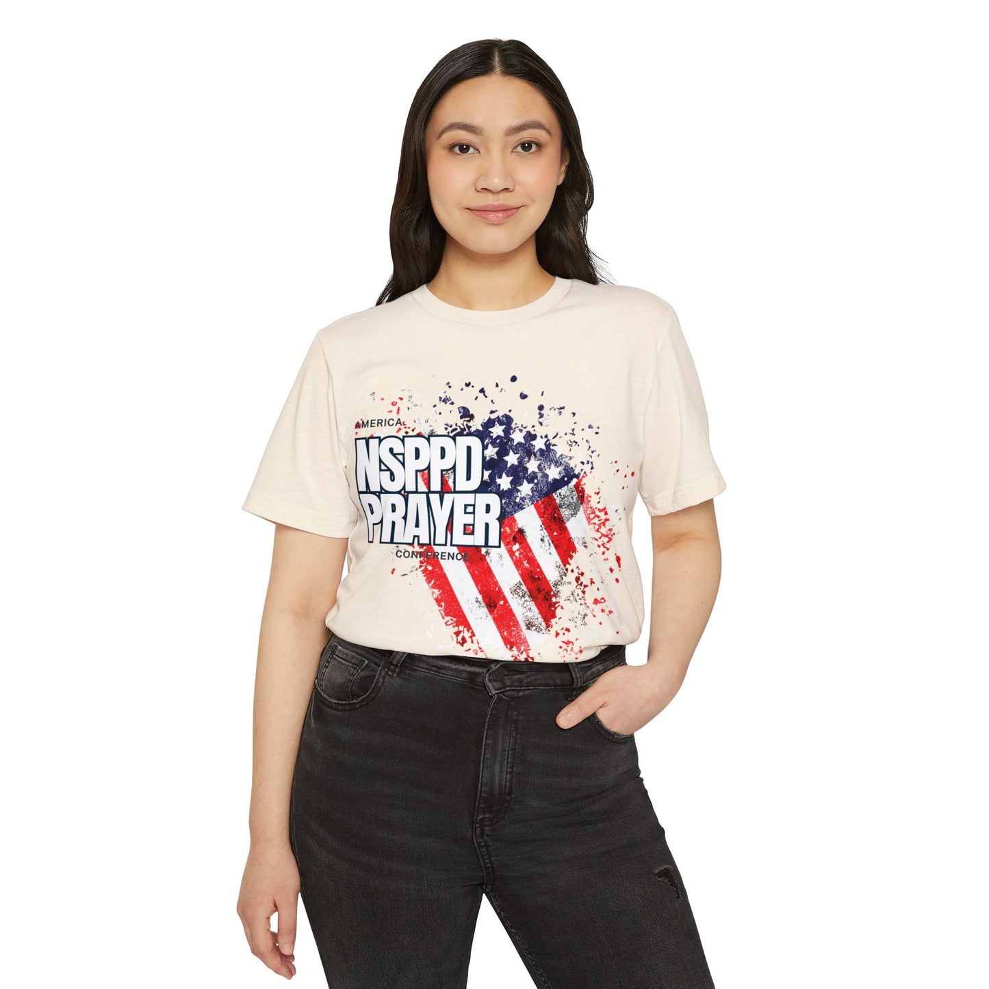 Patriotic Prayer T-Shirt, Unisex Organic Tee, Eco-Friendly Shirt, NSPPD Prayer Apparel, USA Flag Design Wear