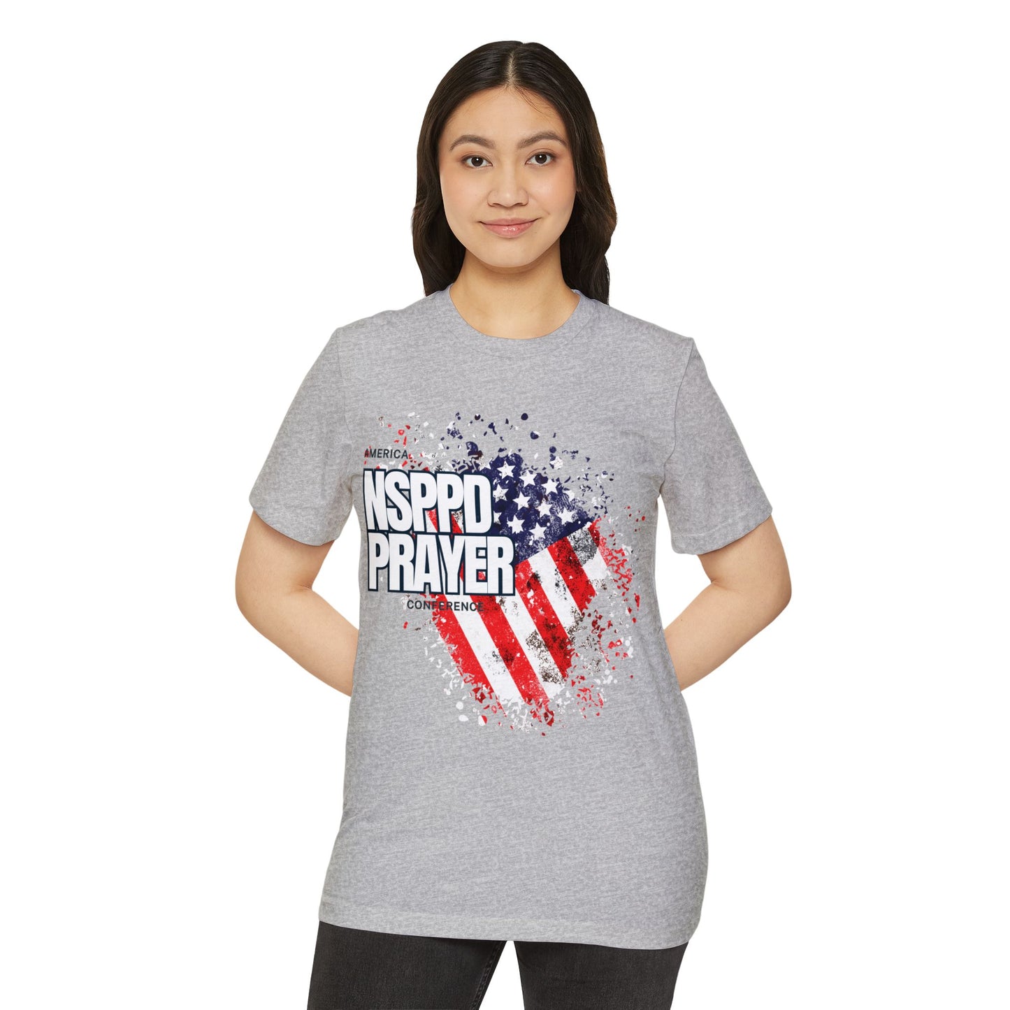 Patriotic Prayer T-Shirt, Unisex Organic Tee, Eco-Friendly Shirt, NSPPD Prayer Apparel, USA Flag Design Wear
