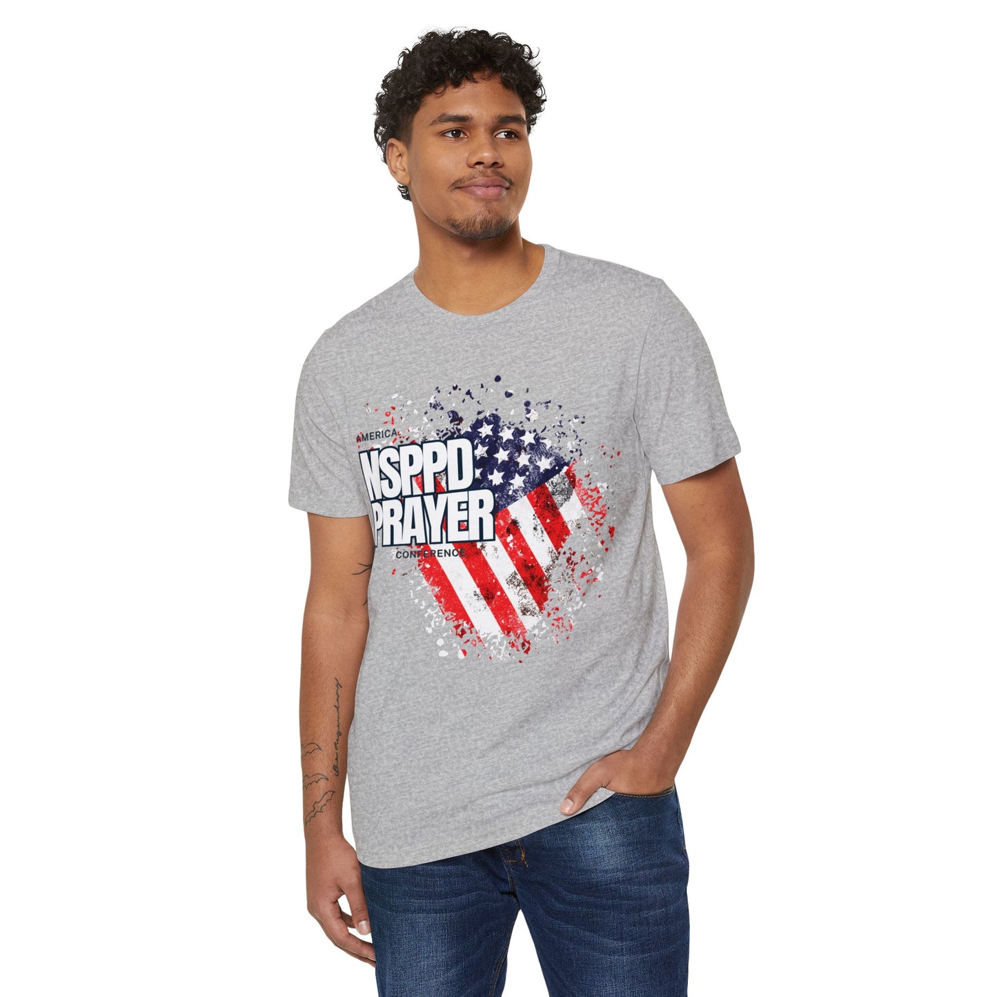 Patriotic Prayer T-Shirt, Unisex Organic Tee, Eco-Friendly Shirt, NSPPD Prayer Apparel, USA Flag Design Wear