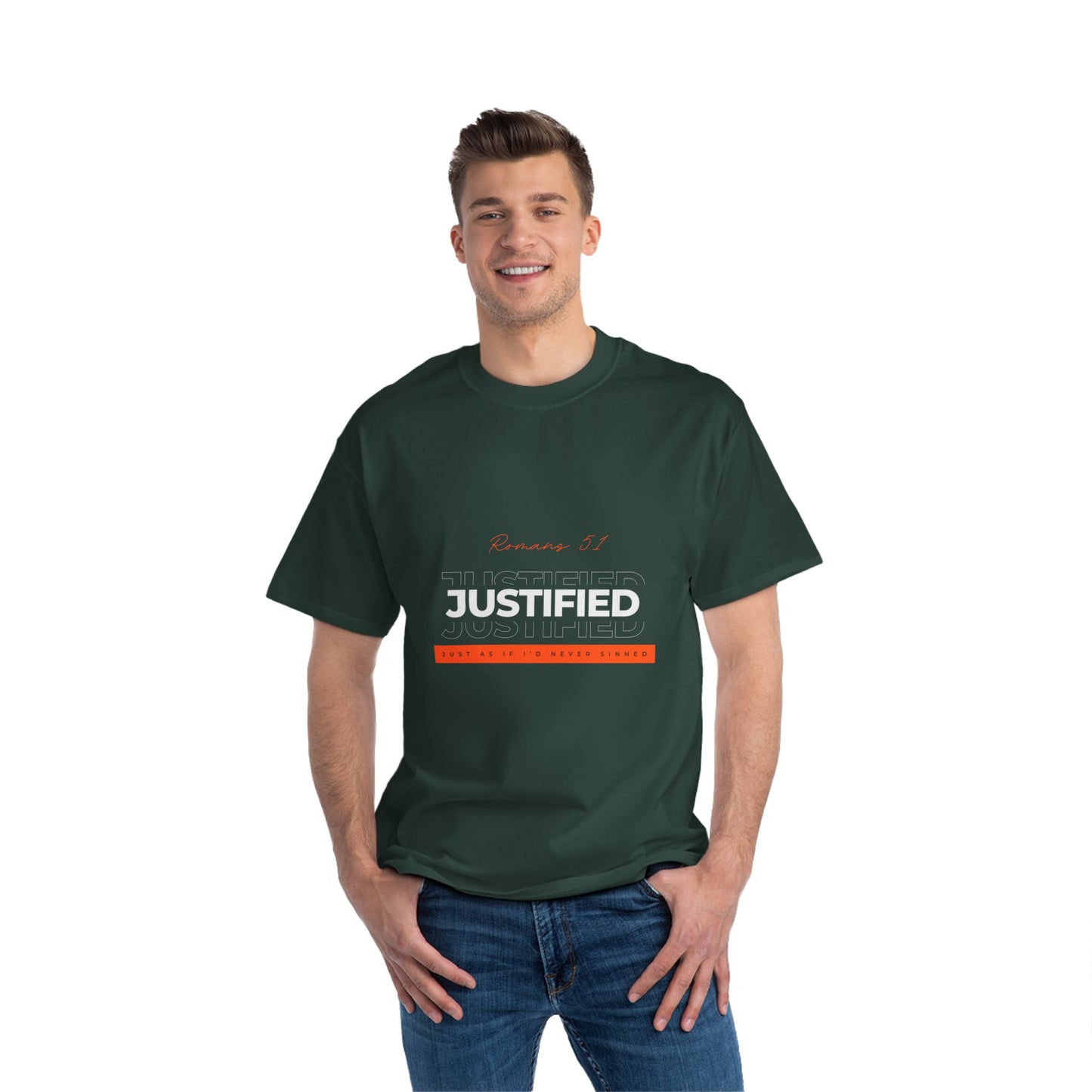 Justified in Christ – Romans 5:1  Forest green Beefy-T®
