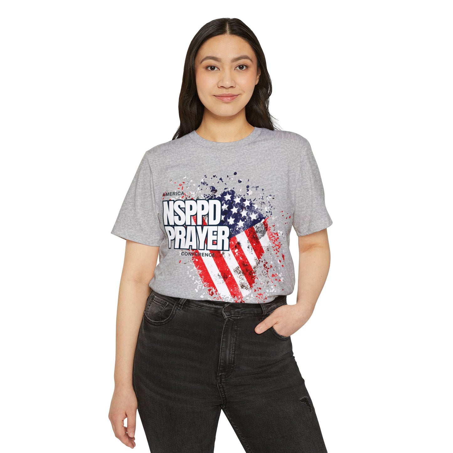 Patriotic Prayer T-Shirt, Unisex Organic Tee, Eco-Friendly Shirt, NSPPD Prayer Apparel, USA Flag Design Wear