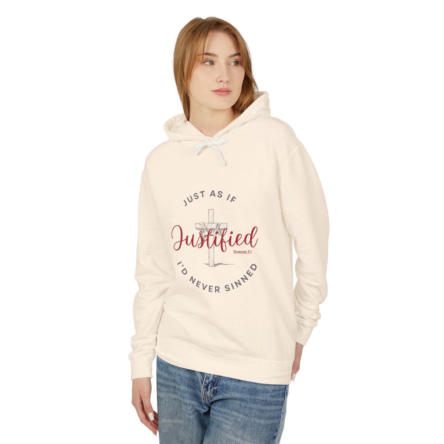 Justified  Ivory Unisex Lightweight Hooded Sweatshirt