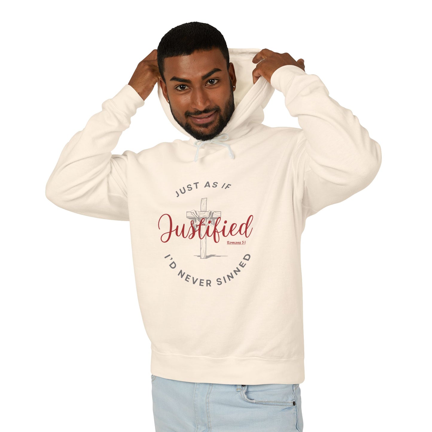 Justified  Ivory Unisex Lightweight Hooded Sweatshirt